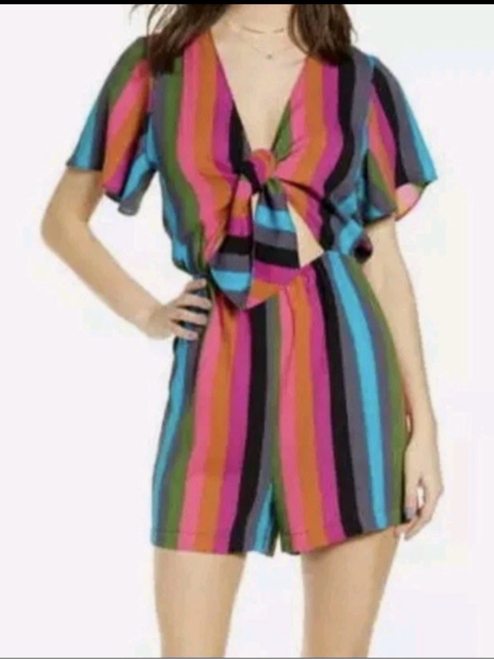 NWT Leith Romper Plus Size 4XL XXXXL Striped Rainbow Nordstrom